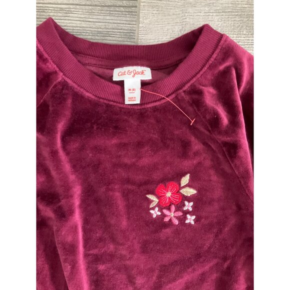 Cat & Jack Velour Long Sleeve Burgundy Sweatshirt With Flower Medium (8) New - Picture 4 of 4